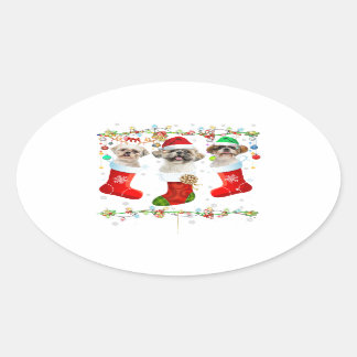 Adesivo Oval Luzes de Natal de Shih Tzu | Presentes De Papoila
