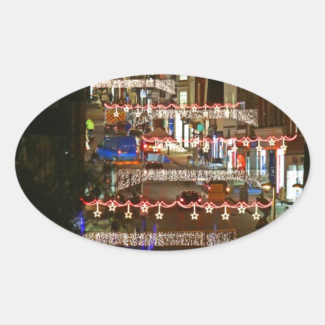 Adesivo Oval Luzes de Natal Guildford (Frente)