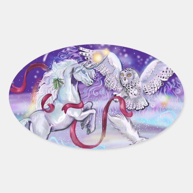 Adesivo Oval Magical Winter Unicorn (Frente)