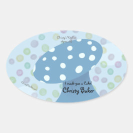 Adesivo Oval Manchas e Pontos Padaria Cogumelo Azul