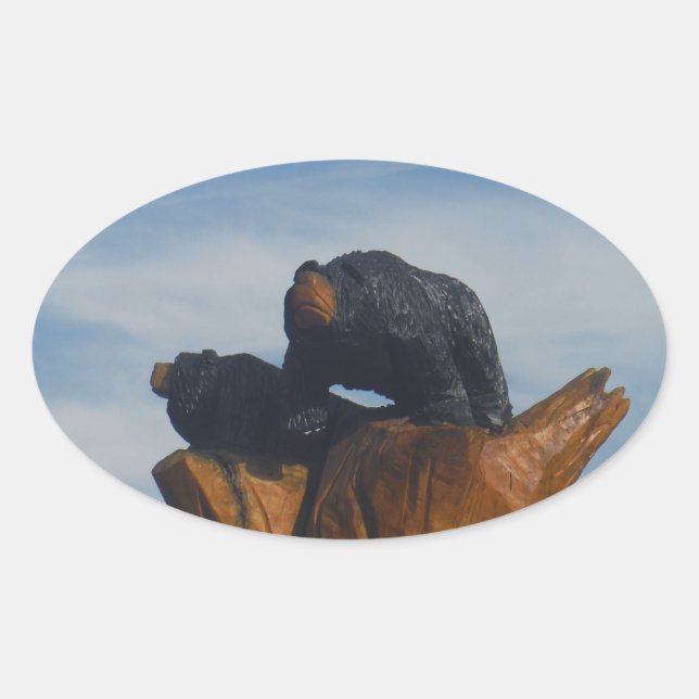 Adesivo Oval Mangueiras Pretas Com Céu Azul Montanhas Enfumaçad (Frente)