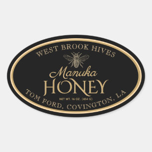 Adesivo Oval Manuka Honey Black Vintage Bee Oval Label