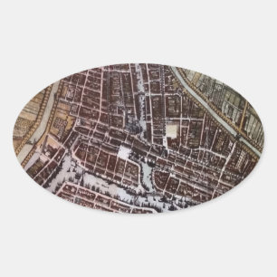 Adesivo Oval Mapa da cidade da réplica de Rotterdam 1652