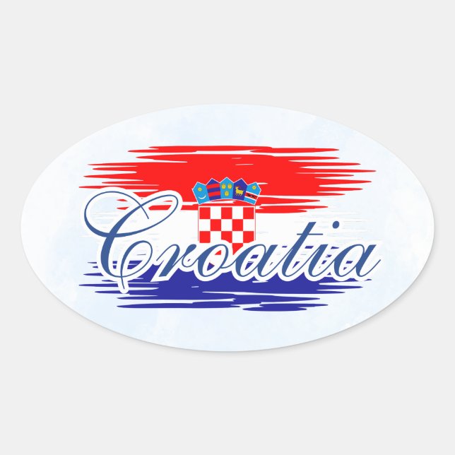 Adesivo Oval Mapa de bandeira da Croácia (Frente)