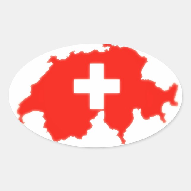Adesivo Oval Mapa de bandeira suíço (Frente)