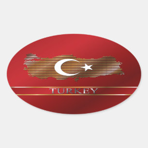 Adesivo Oval Mapa de Turquia e pixel turco do metal da bandeira