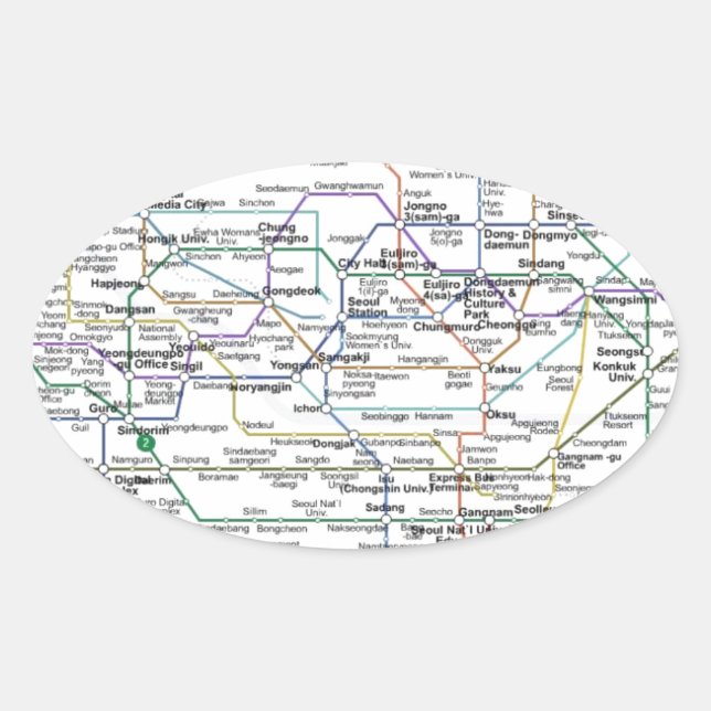 Adesivo Oval Mapa do Metrô de Seul (Frente)