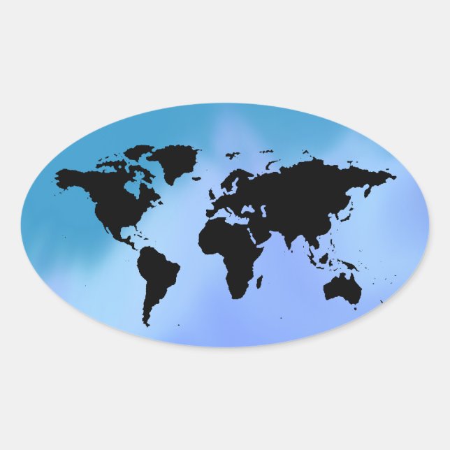 Adesivo Oval mapa do mundo azul preto (Frente)