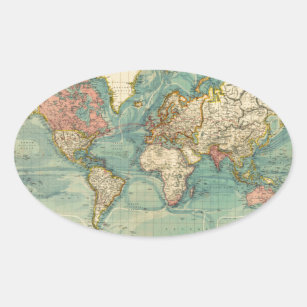 Adesivo Oval Mapa do mundo do vintage