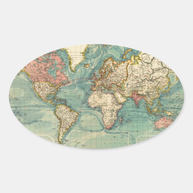 Adesivo Oval Mapa do Mundo Vintage (Frente)