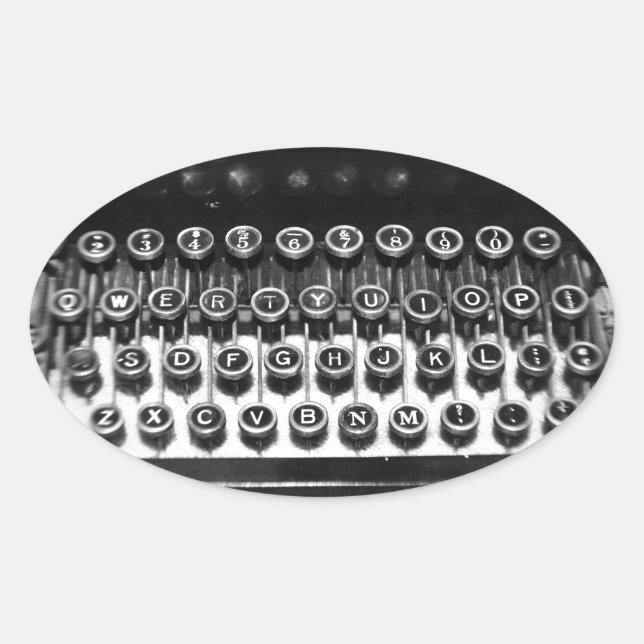 Adesivo Oval Máquina de escrever em preto-e-branco (Frente)
