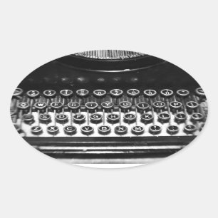 Adesivo Oval Máquina de escrever preto e branco
