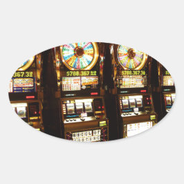 Adesivo Oval Máquina de jogo Um Bandido Armado Dinheiro Las Veg