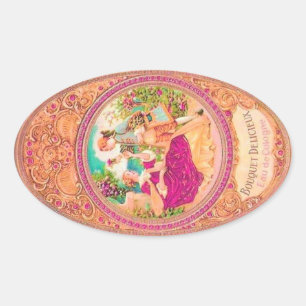 Adesivo Oval Marca de perfumaria floral colonial francesa vitor
