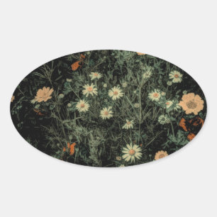 Adesivo Oval margarida branca boêmica floral preto