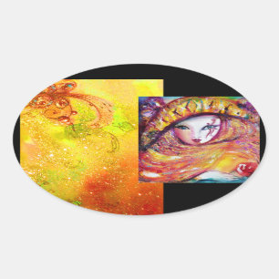 ADESIVO OVAL MÁSCARA CARNIVAL NO AMARELO DOURADO COM ROSA VERM