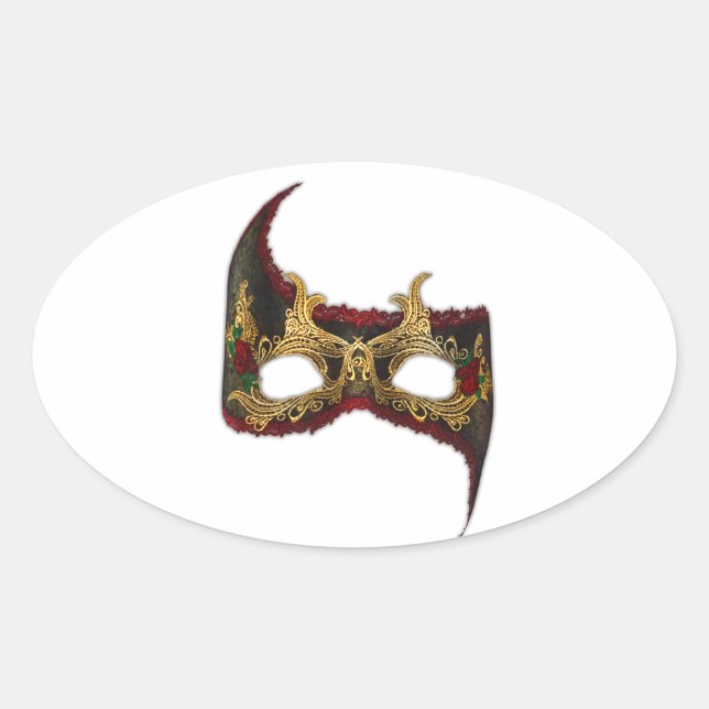 Adesivo Oval Masque veneziano: Dourado e Rosa vermelha (Frente)