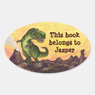 Adesivo Oval Material da escrita de Rex do tiranossauro