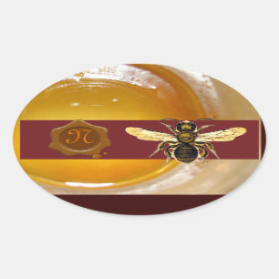 ADESIVO OVAL MEL-ABELHA RODADA MONOGRAMA DE SEAL DE CERA, APOST