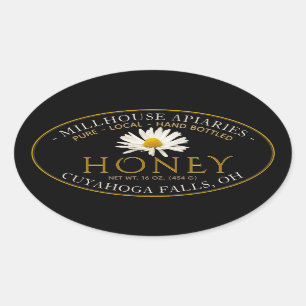 Adesivo Oval Mel Bruto Engarrafado à Mão Local com Daisy a Pr