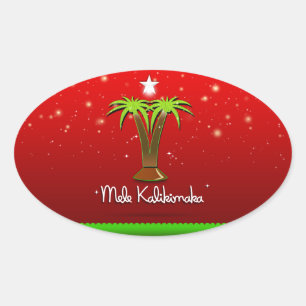 Adesivo Oval Mele Kalikimaka Palm Tree para Xmas