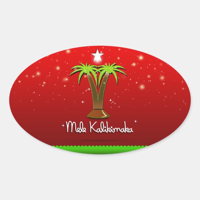 Adesivo Oval Mele Kalikimaka Palm Tree para Xmas (Frente)