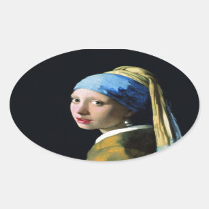 Adesivo Oval Menina de janeiro Vermeer com uma arte barroco do