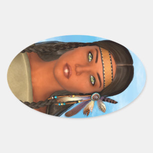 Adesivo Oval Menina Nativa Americana