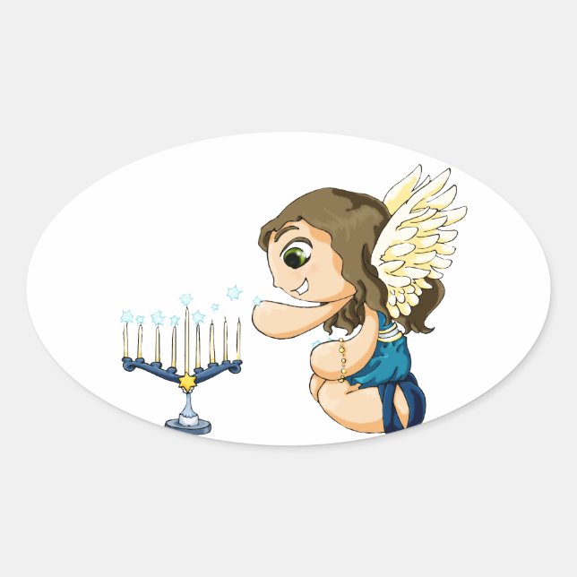 Adesivo Oval Menorah Angel (Frente)