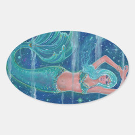 Adesivo Oval Mermaid Gemma aqua por Renee Lavoie