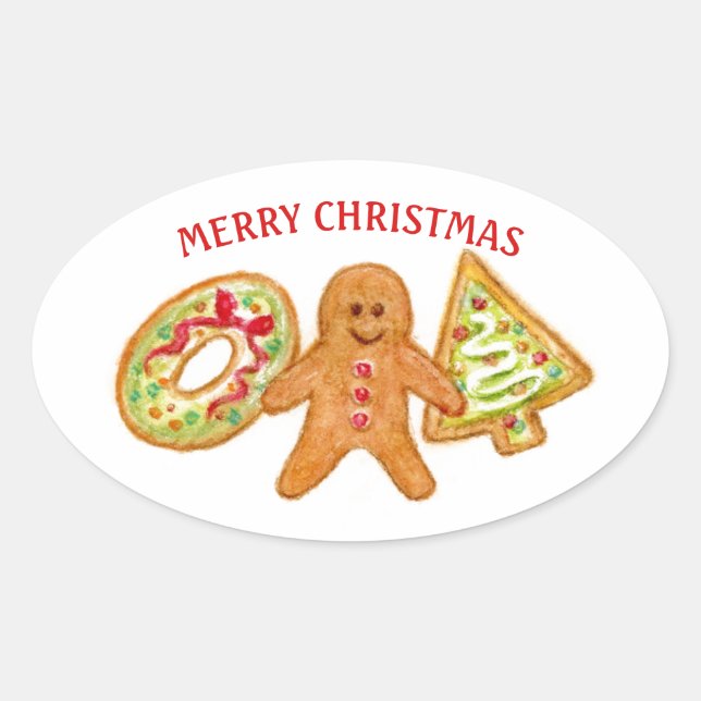 Adesivo Oval Merry Christmas Cookies Stickers (Frente)