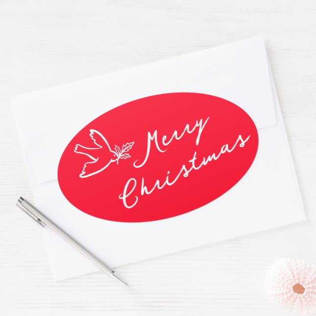 Adesivo Oval MERRY CHRISTMAS Holiday Simple Dove PERSONALIZADO (Envelope)