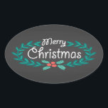 ADESIVO OVAL MERRY CHRISTMAS WREATH CHALKBOARD<br><div class="desc">MERRY CHRISTMAS: Pau de Natal brilhante e alegre, ao estilo oval de quadro branco, com tipografia casual desenhada à mão, colorido e corajoso e coroa floral. Design é excelente para crianças, professores e jovens adultos. Também pode ser usado como selos decorativos de envelopes ou etiquetas de presentes únicas. Maneira contemporânea,...</div>