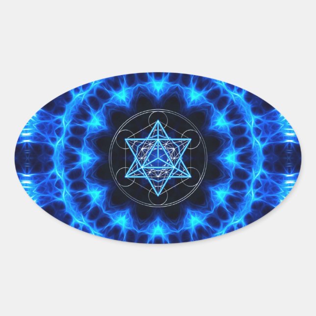 Adesivo Oval Metatrons cubo - Merkaba estrela Tetraeder - (Frente)