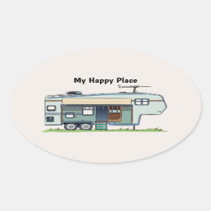 Adesivo Oval Meu feliz lugar 5 Wheel Trailer