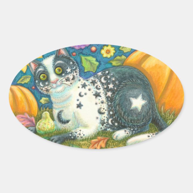 Adesivo Oval MILKYWAY HALLOWEEN MYSTICAL CAT STICKER Oval (Frente)