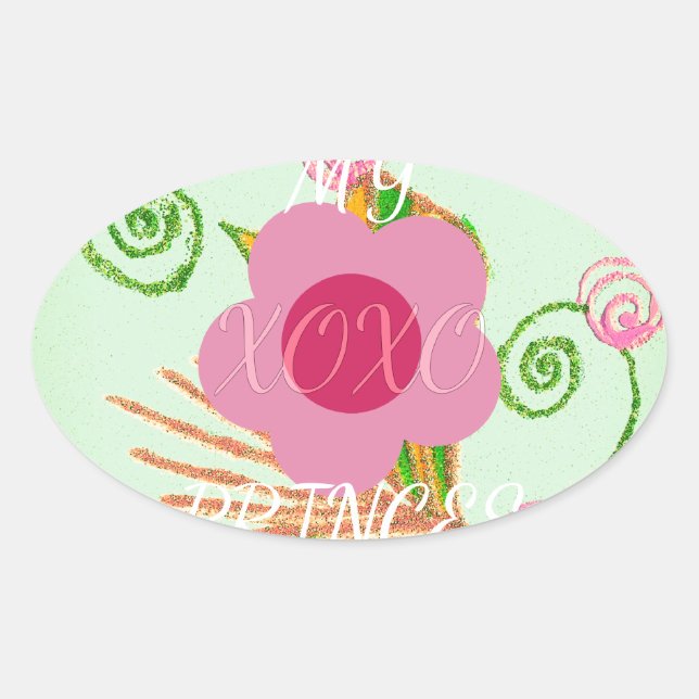 Adesivo Oval Minha XOXO Pequena Princesa Floral Impressão (Frente)