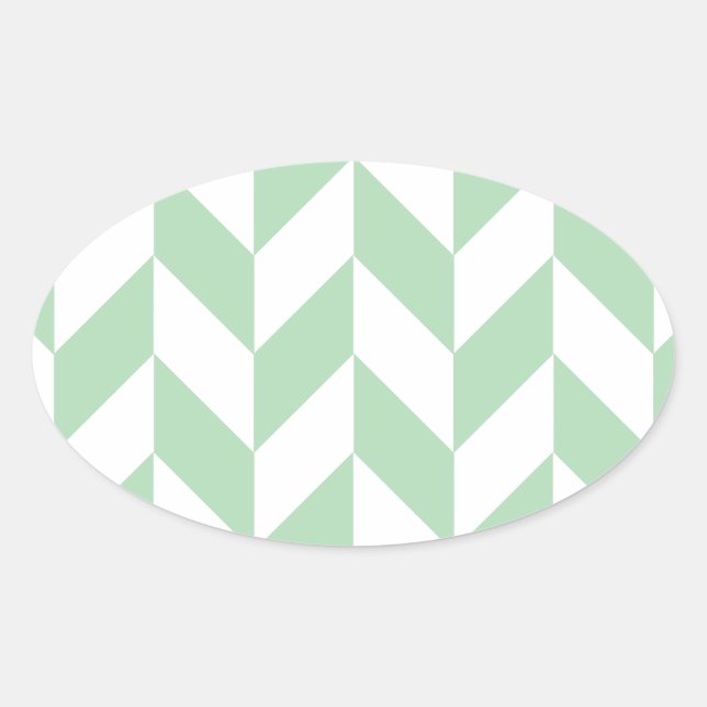 Adesivo Oval Mint Green Herringbone Pattern (Frente)