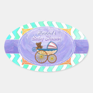 Adesivo Oval Mint Ice Blue Chevron Patteryn Baby