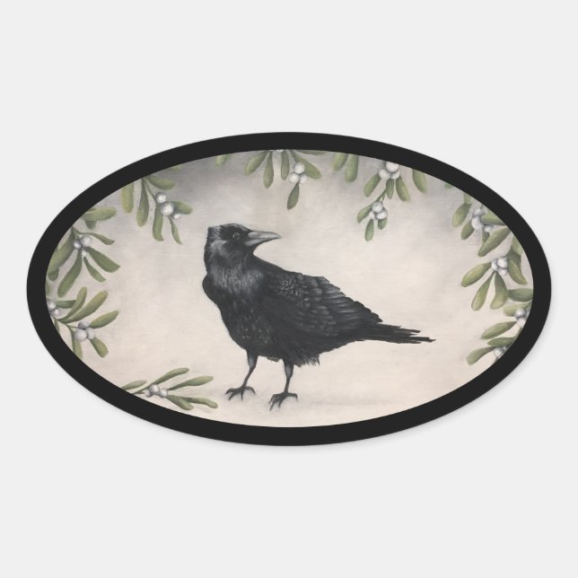 Adesivo Oval Mistletoe Crow (Frente)