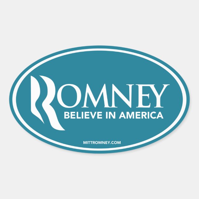 Adesivo Oval Mitt Romney Acredita Na América (Blue Oval Sticker (Frente)
