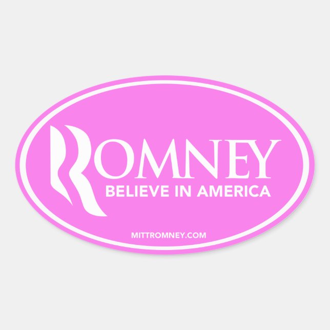 Adesivo Oval Mitt Romney Acredita Na América (Pau Oval Rosa) (Frente)