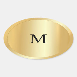 Adesivo Oval Modelo de Monograma Dourado Faux Elegante Personal