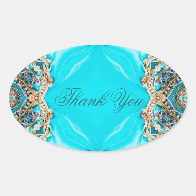 Adesivo Oval modelo de turquesa vintage obrigado boêmico (Frente)