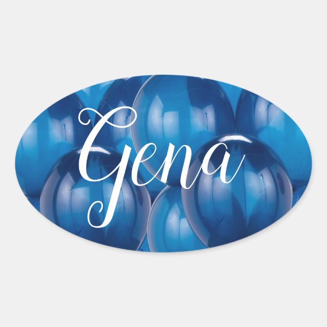 Adesivo Oval Modelo de Vinhetas de Balão Azul e selos de envelo (Frente)