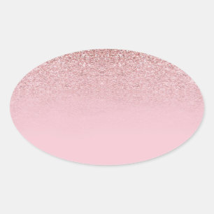 Adesivo Oval Modelo Elegante Moderno em Brilho Dourado Rosa