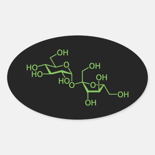 Adesivo Oval Molécula de Açúcar Sacarose Diagrama Químico (Frente)
