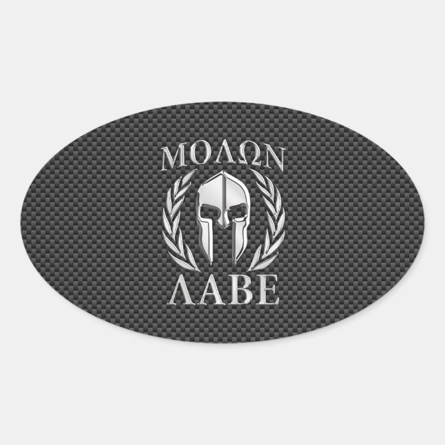 Adesivo Oval Molon Labe Chrome Style Spartan Armor Carbon Fibra (Frente)