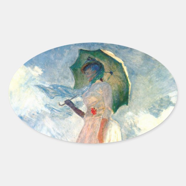Adesivo Oval Monet Woman com Parasol à esquerda (Frente)