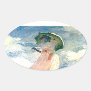 Adesivo Oval Monet Woman com Parasol à esquerda